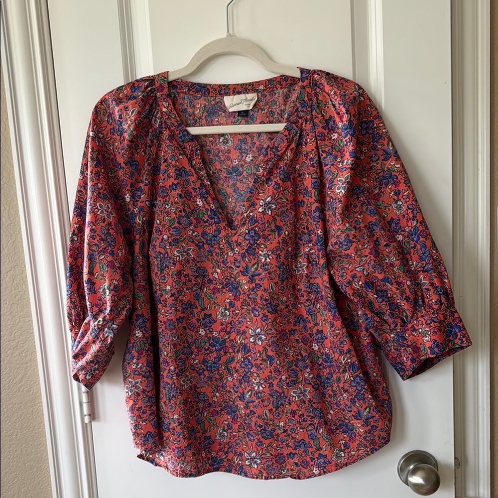 Universal Thread Orange and Blue Puff Sleeve Blouse